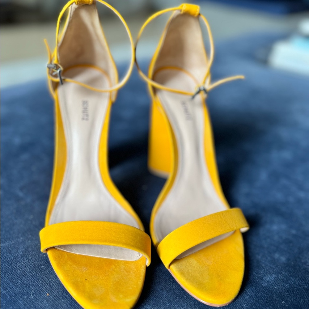 SCHUTZ Yellow Suede Heels with Ankle Strap